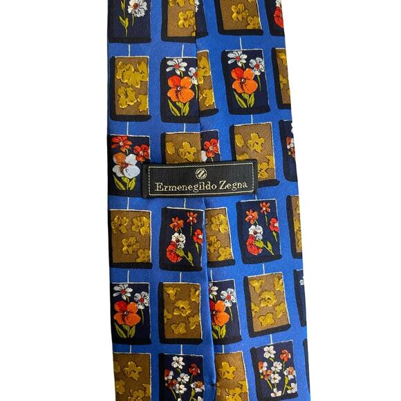 Ermenegildo Zegna Blue Floral Motif Silk Tie - Picture 2 of 5